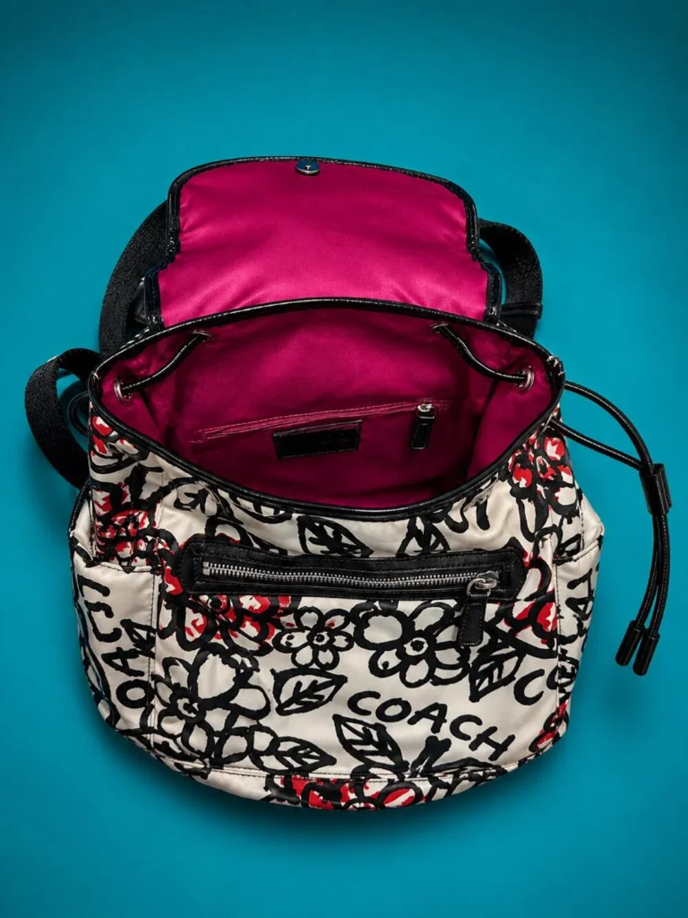 COACH POPPY Daisy Floral Graffiti Drawstring Backpack Bag with Original Hang Tag